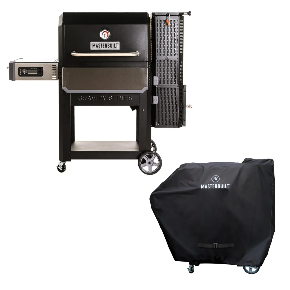 Ensemble barbecue au charbon de bois numérique Gravity Series® 1050 + fumoir et housse