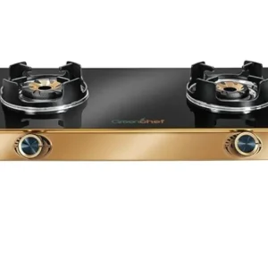 Greenchef Glasstop Double Burner Gas stove - Magnum Gold, typhoon Burners, toughened glass top, Spill free pan support alu...