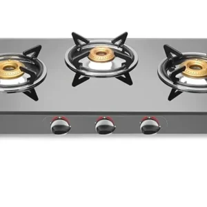 Sujata Open Gas Stove 3 Burners | 9 Years Warranty | 3 Burner Gas Stove Glass Top, Stove 3 Burner, ISI Certified, SABAF Va...