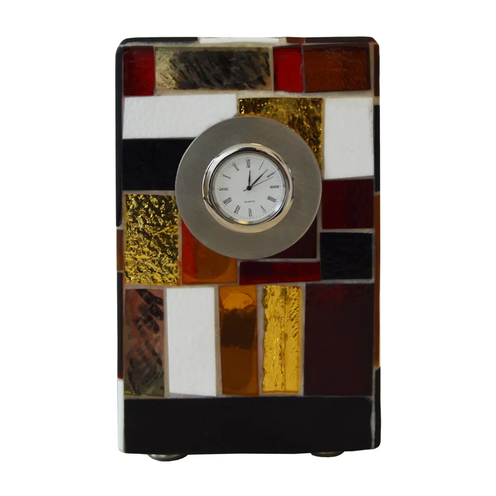Horloge de table en verre de Murano – Technique Trencadis | 13 x 22 cm | Pièce unique