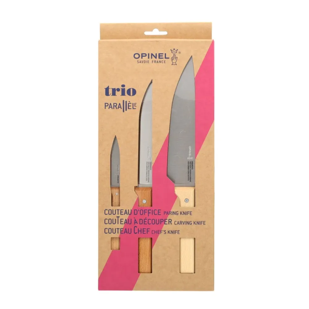 Opinel - Coffret de couteaux 3 pièces, Opinel Parallèle, inox/bois