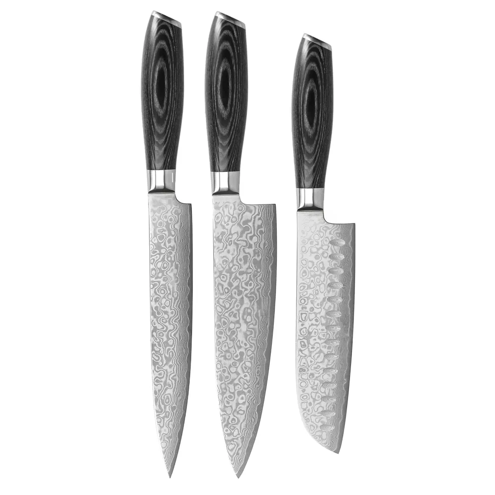 Shinrai Japan - Ensemble de couteaux 3 pièces en bois Damask Pakka Shinrai Knives