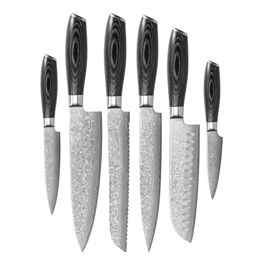 Shinrai Japan - Ensemble de couteaux 6 pièces en bois Damask Pakka Shinrai Knives