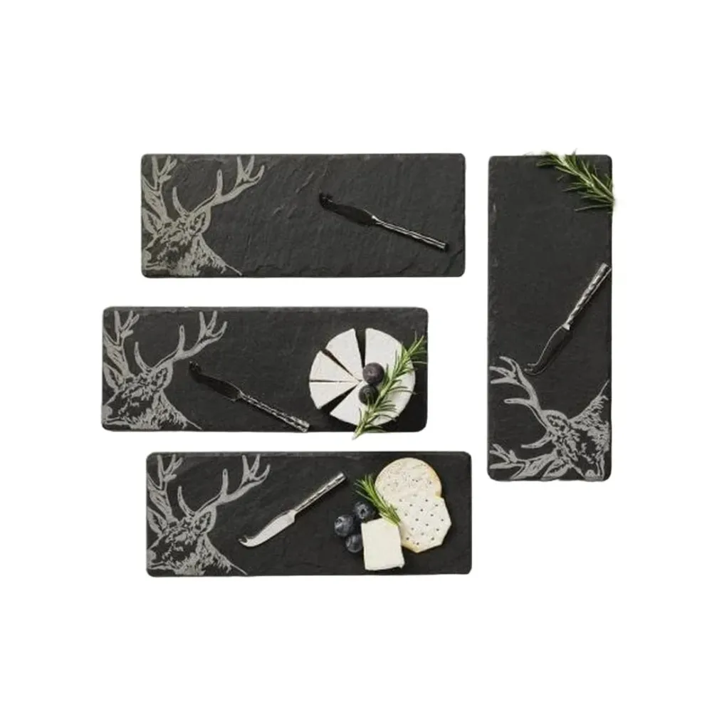 Plateaux à fromage Cerf noble - 4 pièces avec couteaux - Coffret cadeau - Just Slate Company Écosse