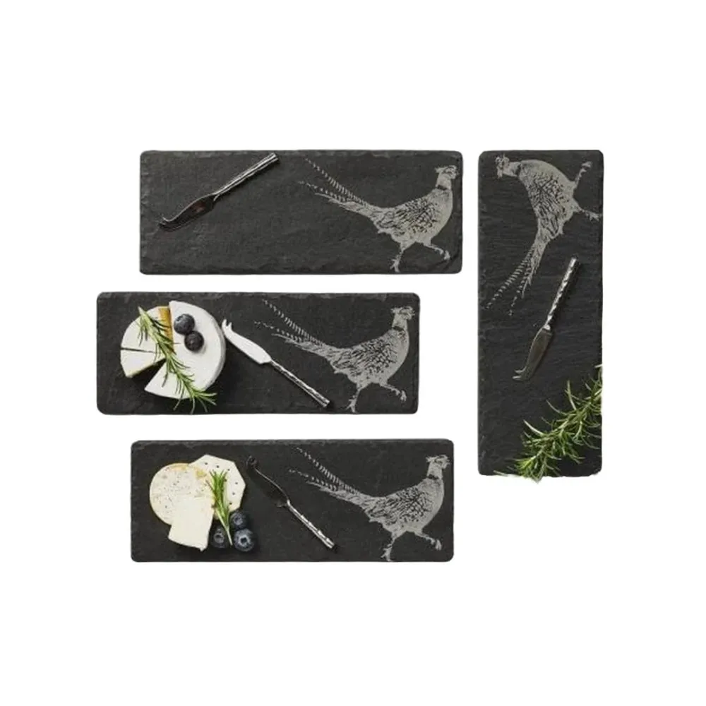 Plateaux à fromage Faisan - 4 pièces avec couteaux - Coffret cadeau - Just Slate Company Écosse