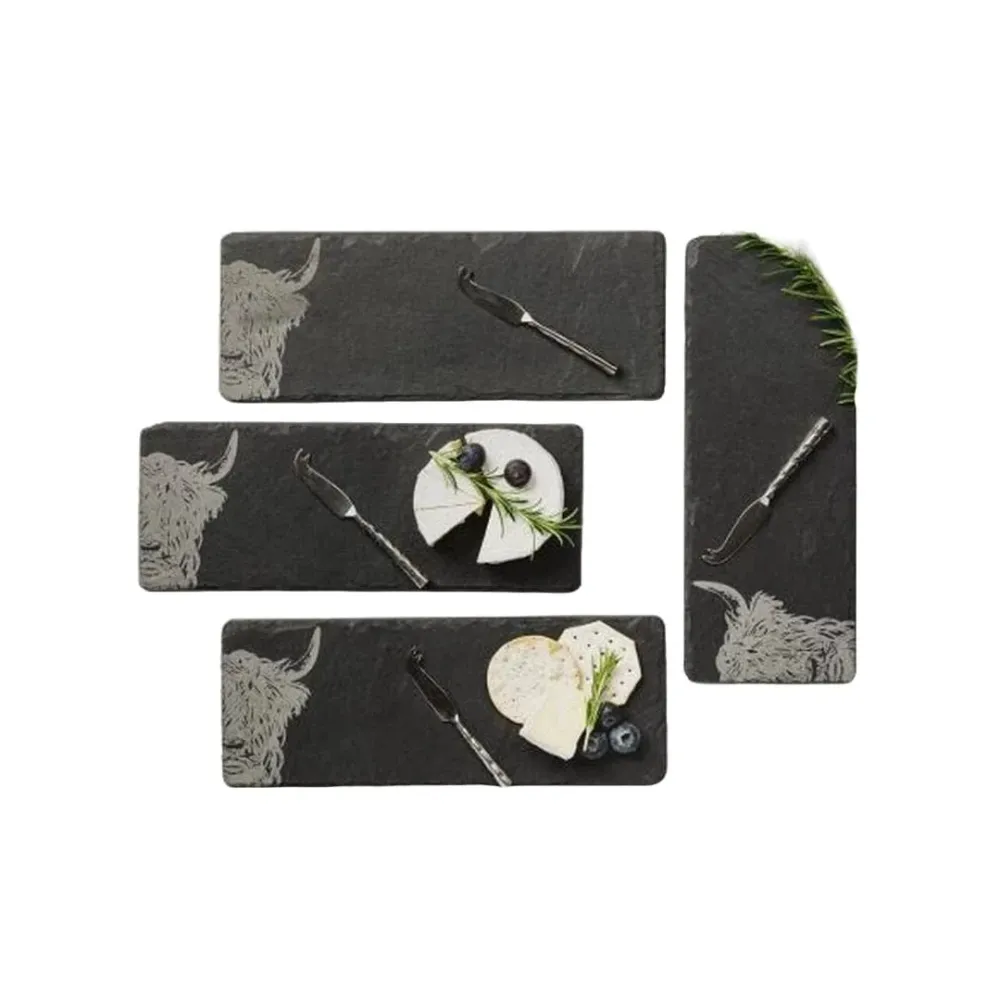 Plateaux à fromage Highlander écossais - 4 pièces avec couteaux - Coffret cadeau - Just Slate Company Scotland