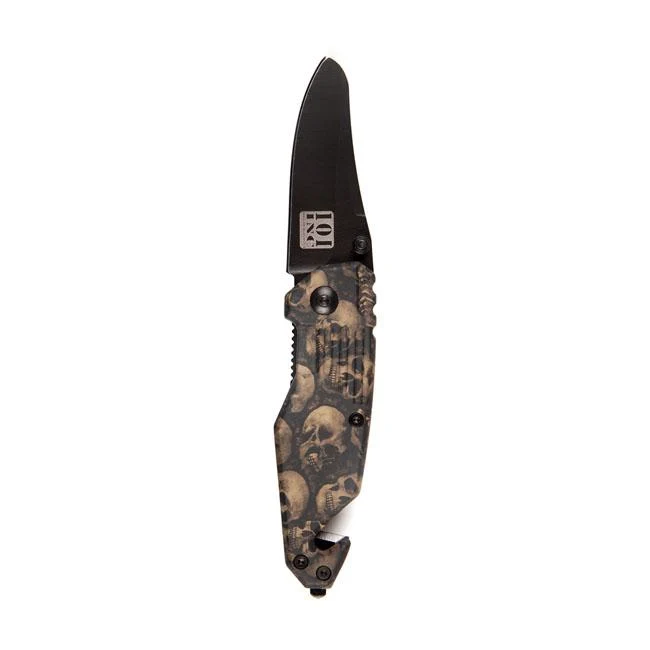 Couteau Skull & Clip Small Black Brown
