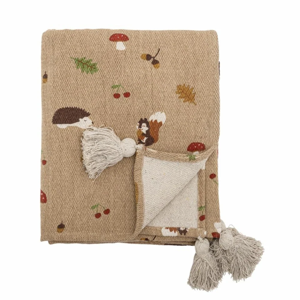 Bloomingville Couverture d'automne Couverture en coton recyclé marron