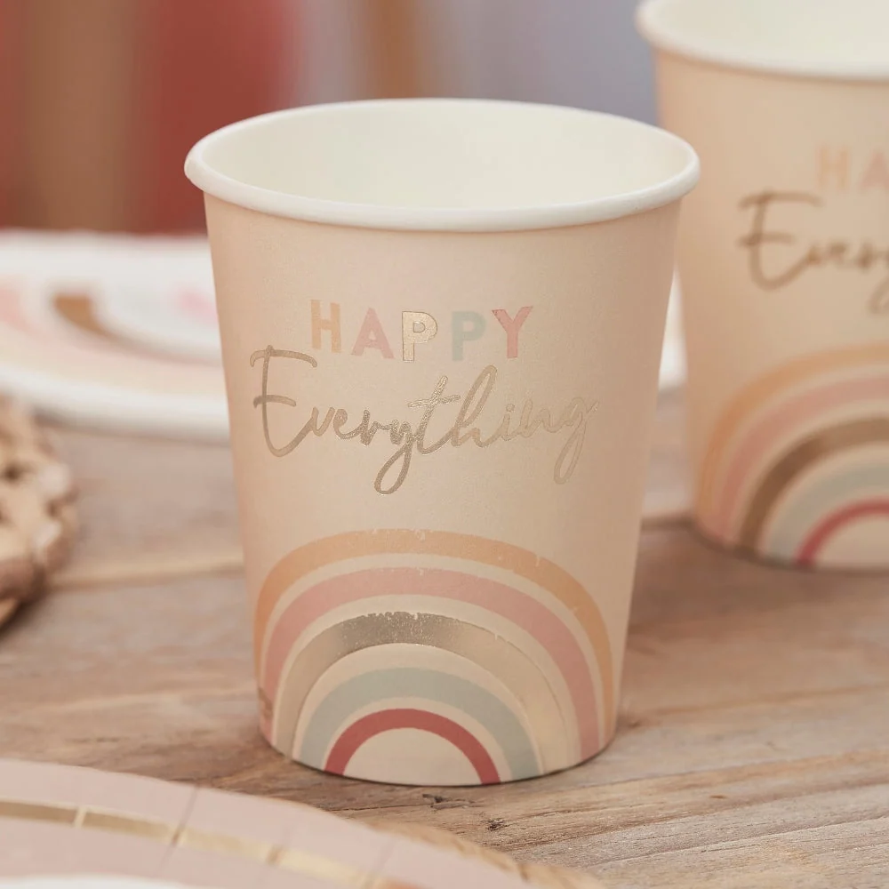 Gingerray Gobelets en papier Happy Everything Natural Rainbow Birthday Party Cups