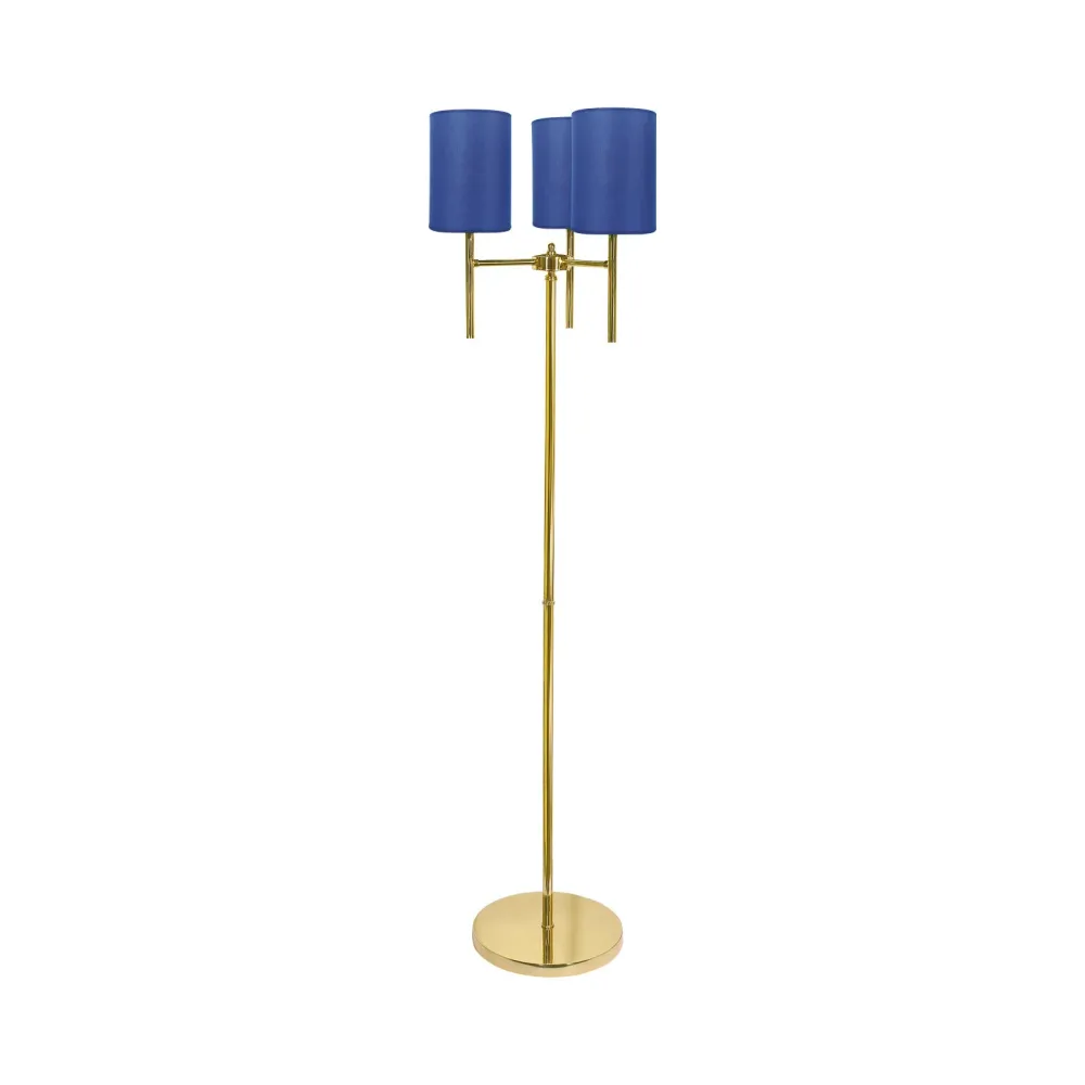 Lampadaire à Trois Abat-jours Bleus avec Structure en Laiton Sofis Ghidini 1849