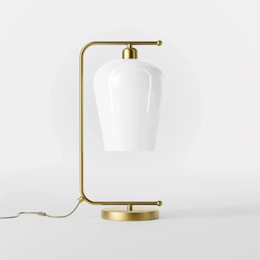 Lampe De Table Avec Bras En Laiton Et Verre Blanc Talis Ghidini 1849