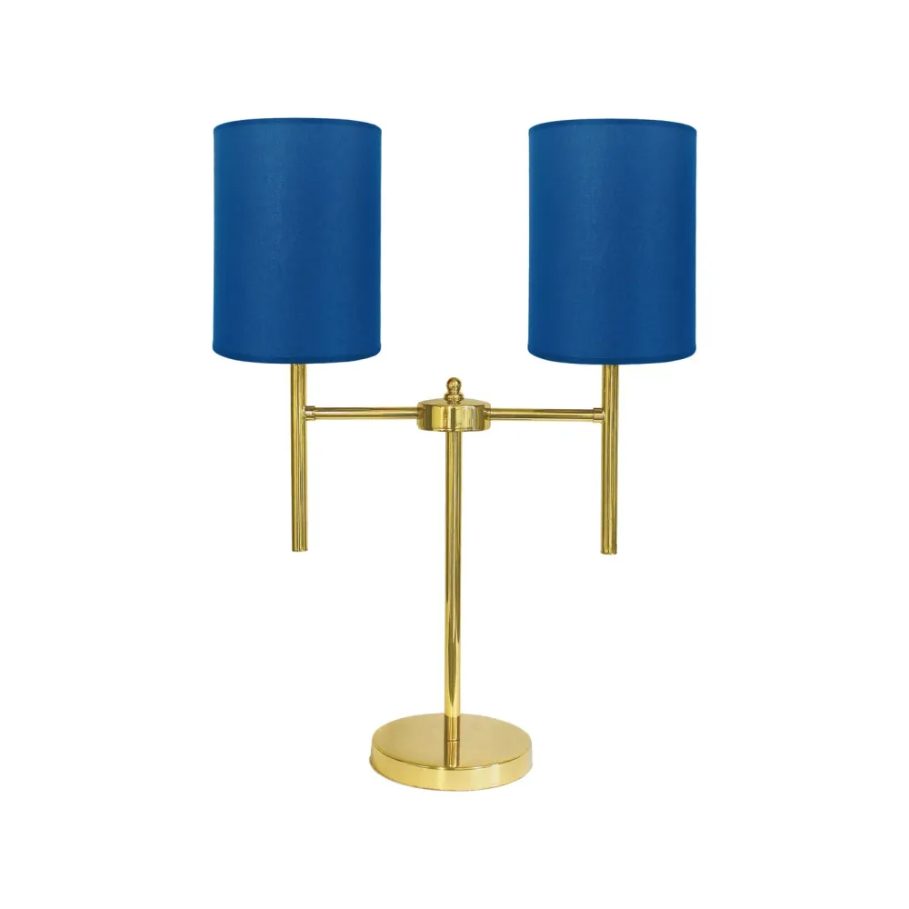 Lampe de Table à Deux Abat-jours Bleus avec Structure en Laiton Sofis Ghidini 1849