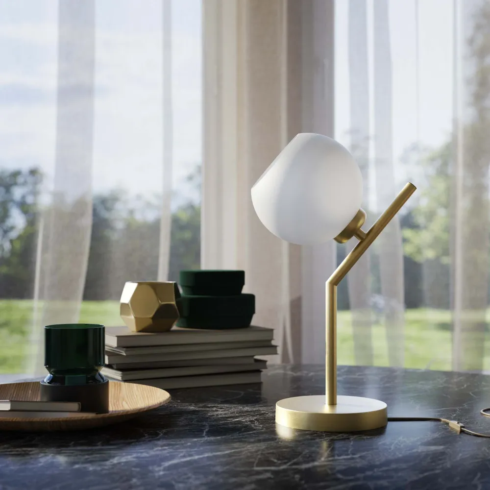 Lampe de Table en Laiton avec Globe en Verre Opale Ghidini 1849