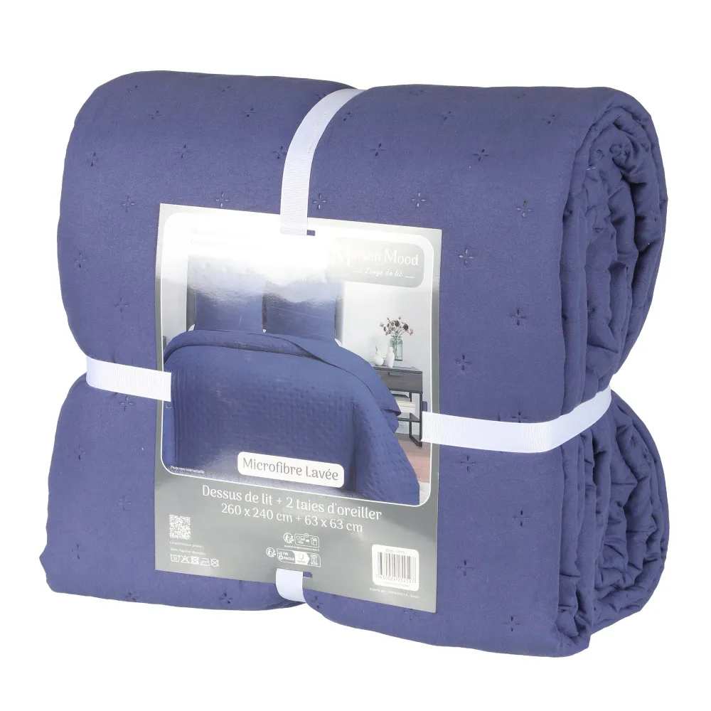 Couvre lit 240x220cm + 2 taies d'oreiller 63x63cm - Bleu Stokomani