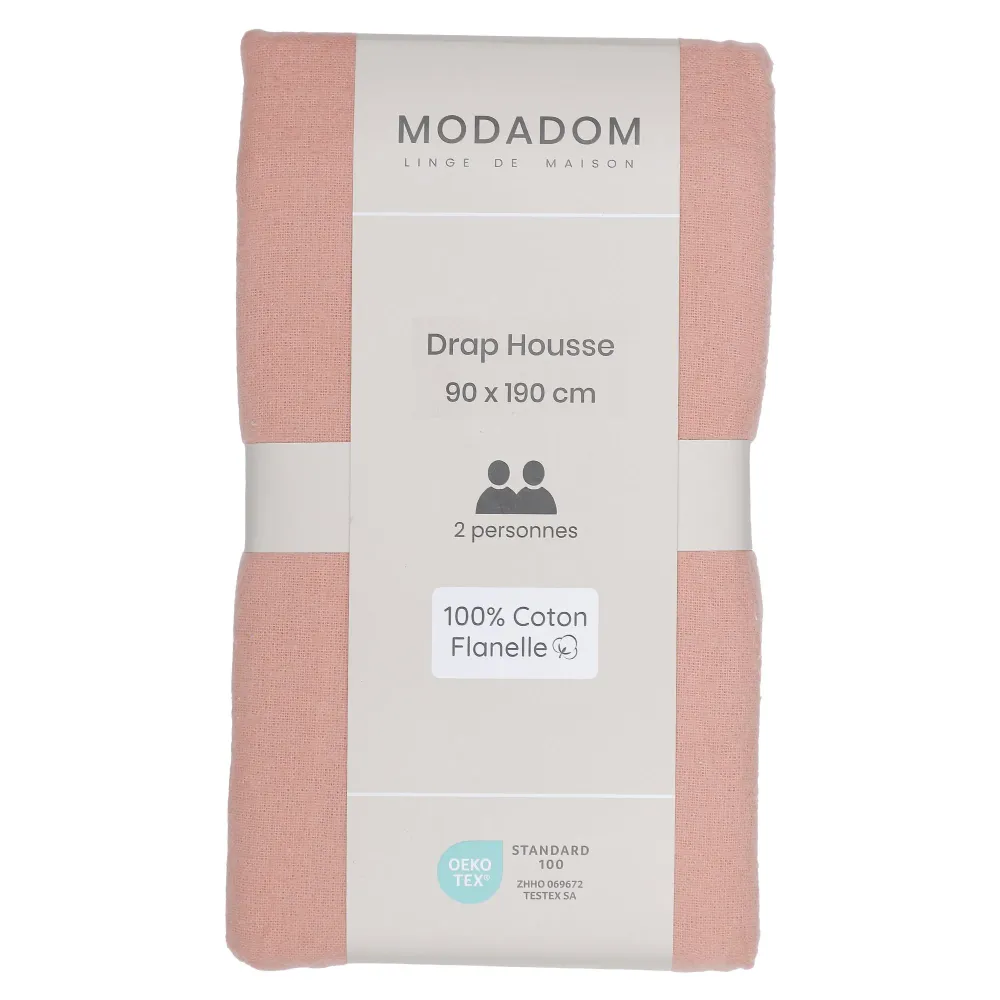 Drap housse 90x190cm 100% coton - Rose Stokomani