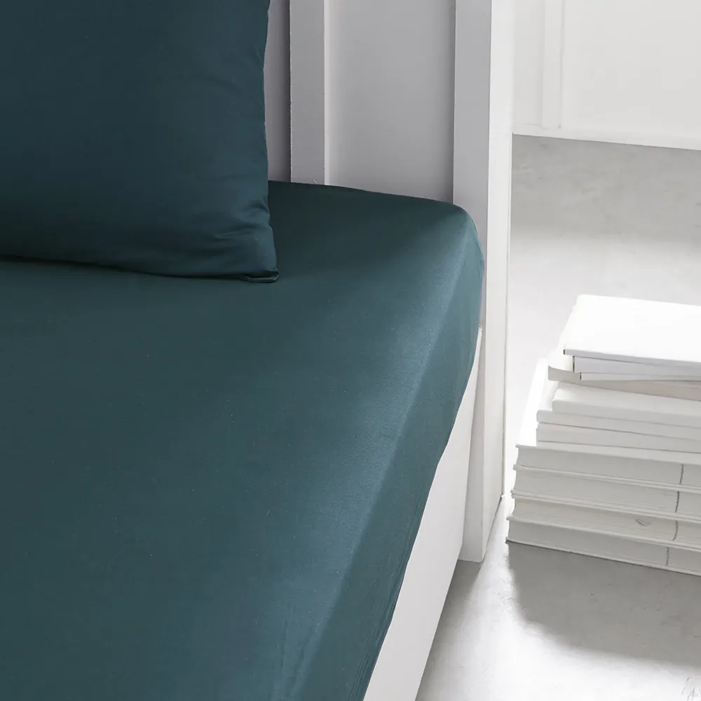 Drap housse bleu vert 160x200cm Stokomani