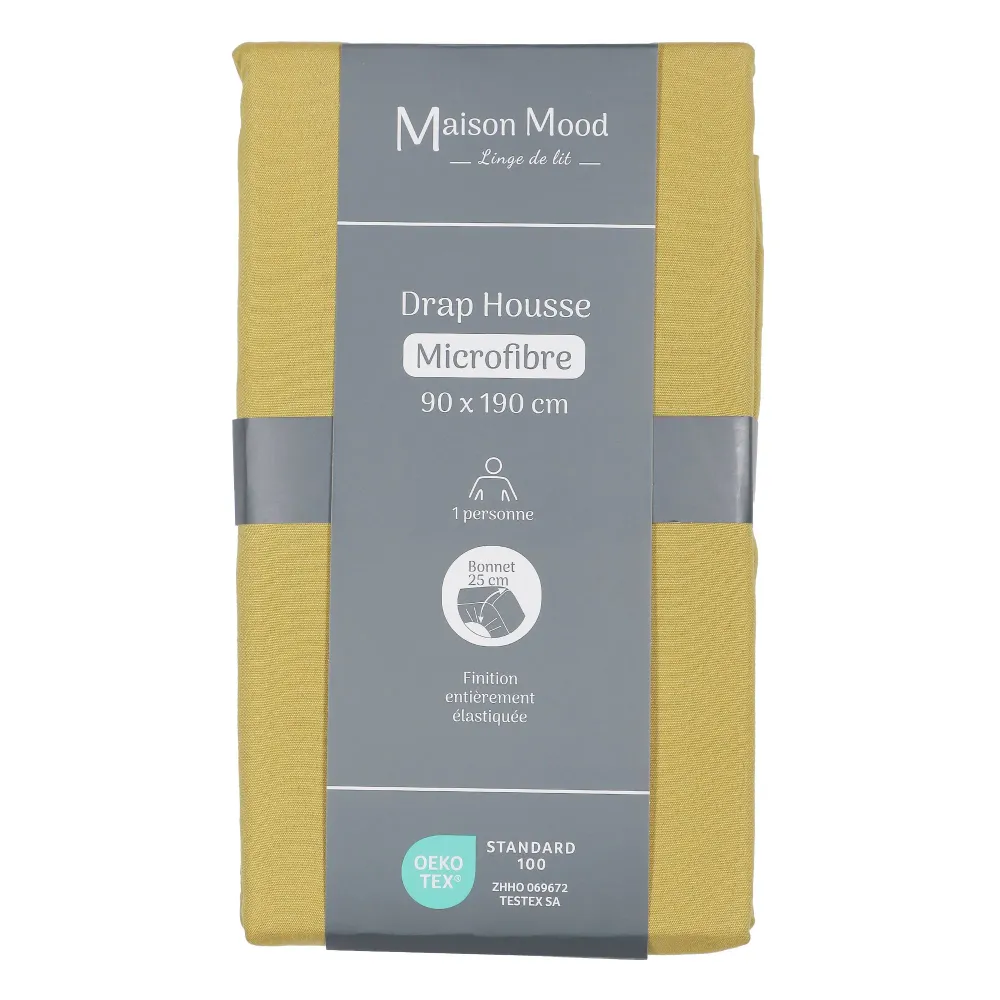 Drap housse unie microfibre 90x190 cm - Or Stokomani