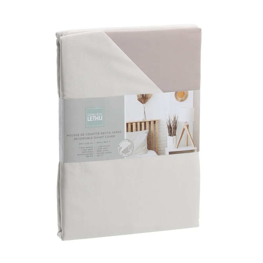 Housse de couette réversible 240x220cm beige Stokomani