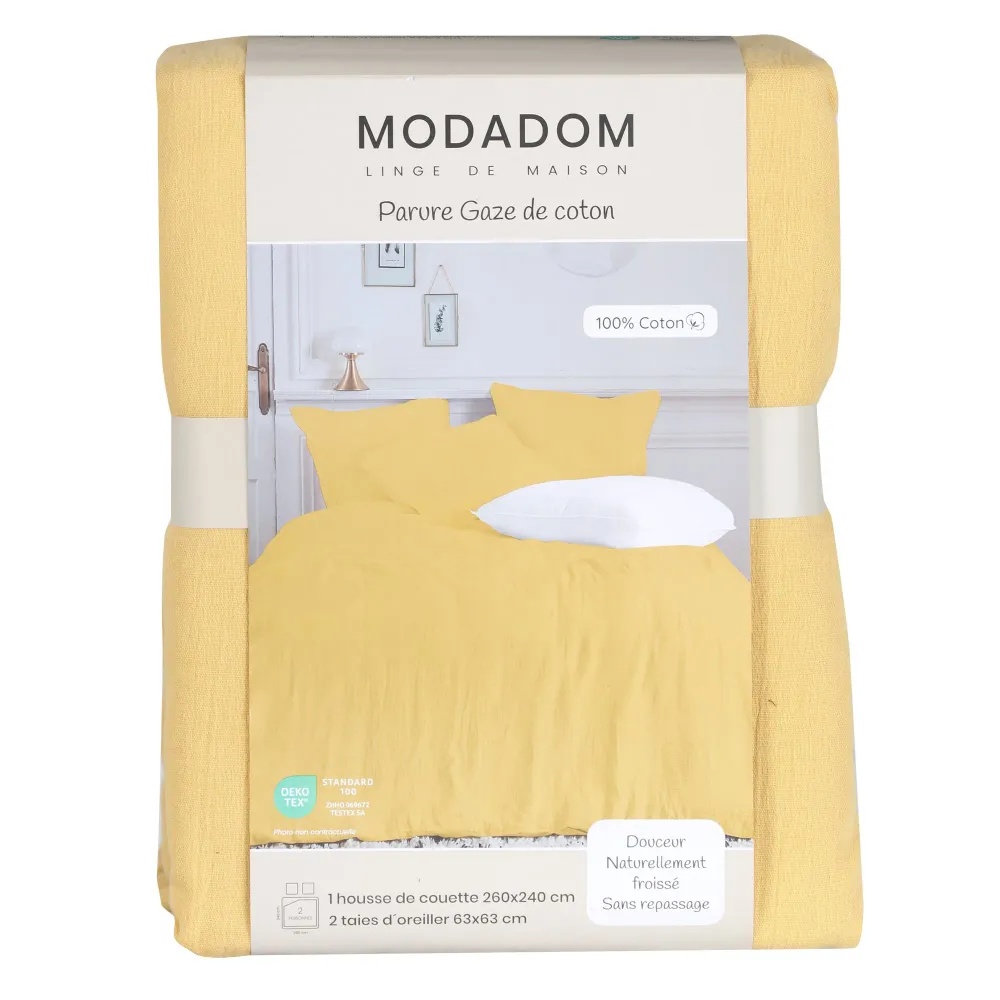 Parure housse de couette gaze de coton ocre 220x240 cm Stokomani