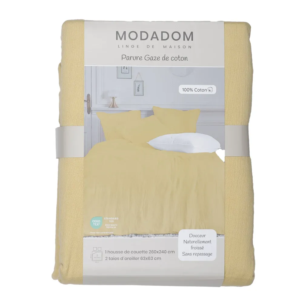 Parure housse de couette gaze de coton ocre 240x260 cm Stokomani