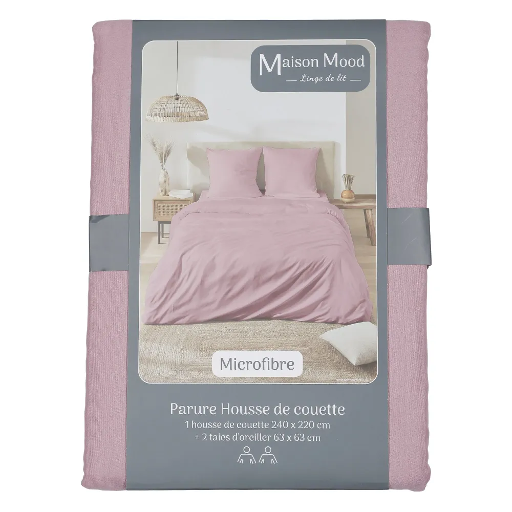 Parure housse de couette unie microfibre 240x220 cm + 2 taies d'oreillers 63x63 cm - Violet Stokomani