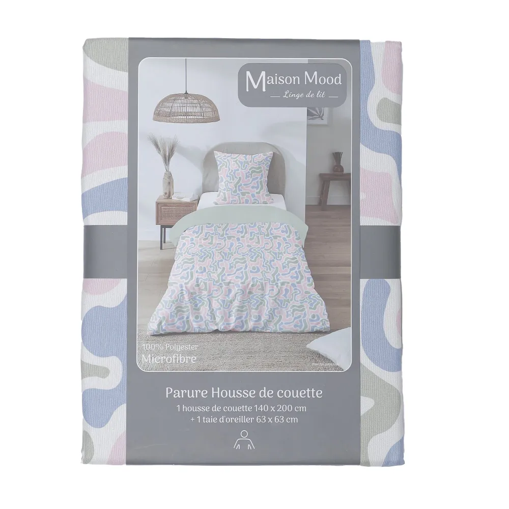 Parure microfibre housse de couette 1 personne 140x200 cm + 1 taie d'oreiller 63x63 cm Stokomani