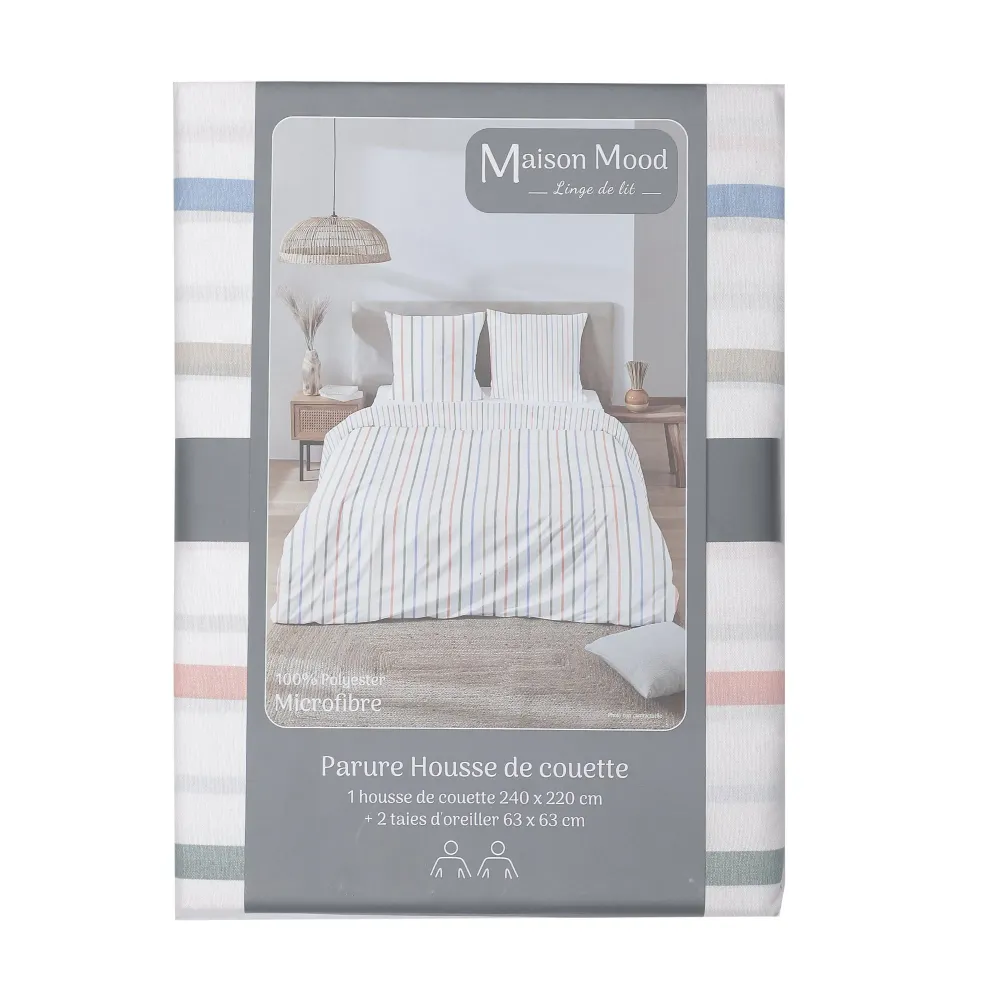 Parure microfibre housse de couette 2 personnes 240x220 cm + 2 taies d'oreillers 63x63 cm - Multicolore Stokomani