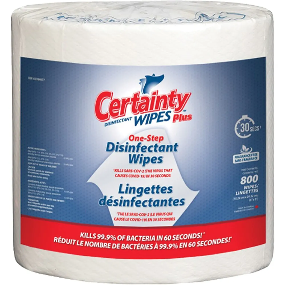 Lingettes désinfectantes Plus, 7-9/10" x 5-9/10", 800 unités Certainty