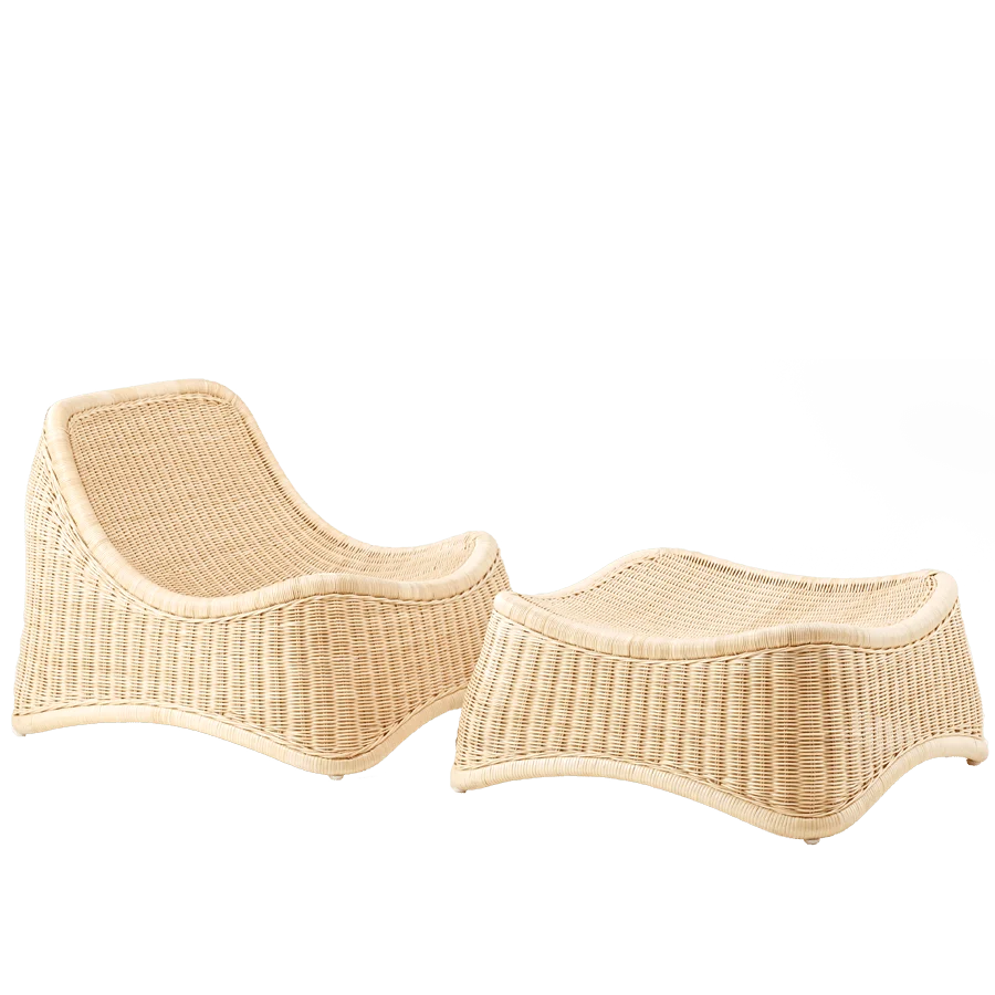 CHAISE LOUNGE CHILL & TABOURET ROTIN SIKA