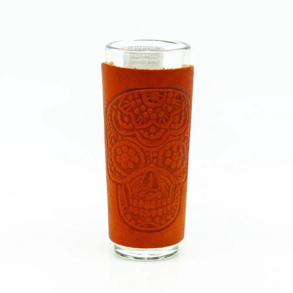 Tequila Shooters - Leather-Work Skull 4" Adobe Tlaquepaque