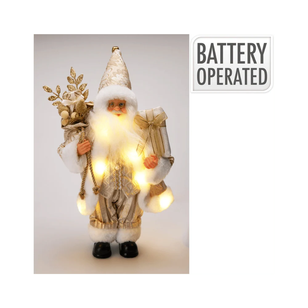 Banderole Festive Père-Noël Debout LED avec Cadeaux Or – Déco Lumineuse