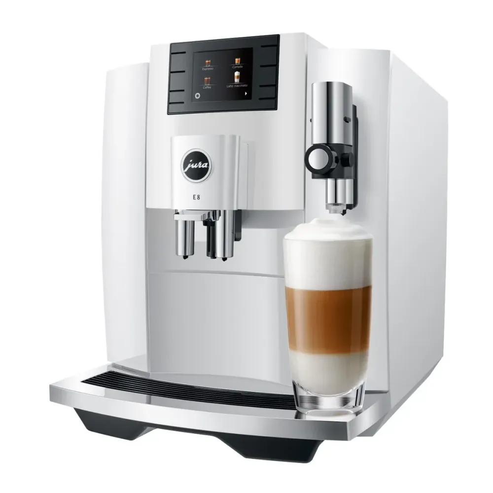 Jura E8 - Machine à espresso automatique avec récipient à lait, glacette et tube à lait en inox CHAP Aubaines