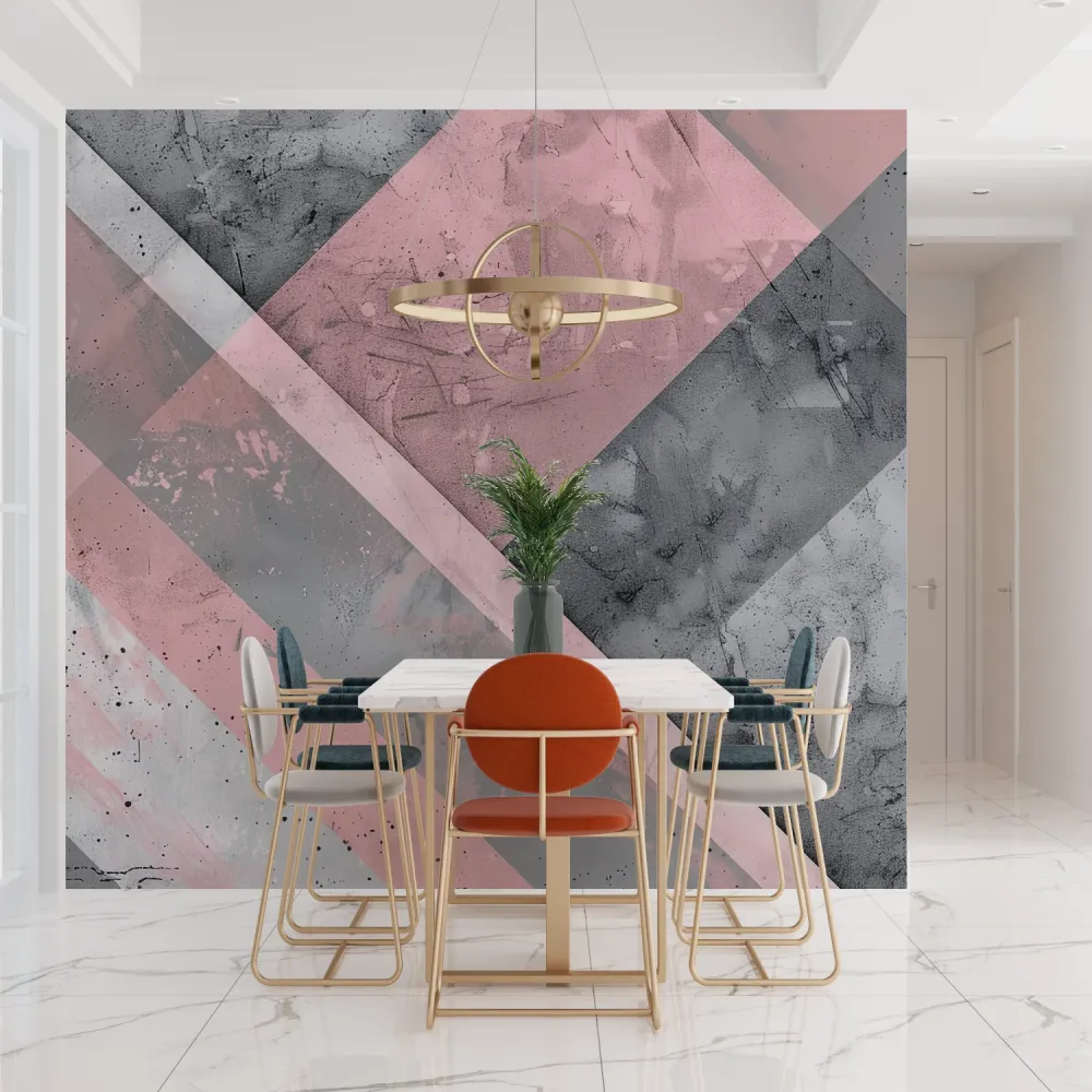 Papier Peint Mural Géométrique | Design Abstrait Rose et Gris