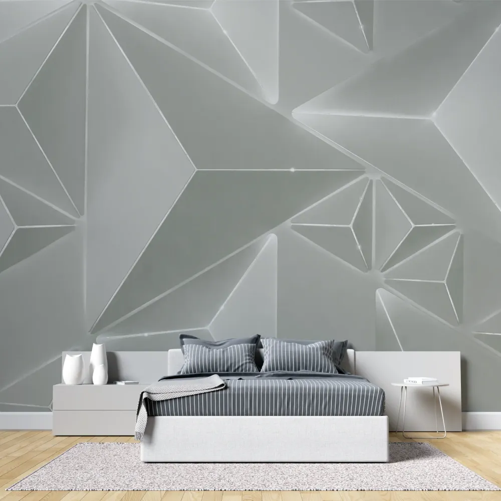 Papier Peint Mural Géométrique | Design Gris 3D Moderne