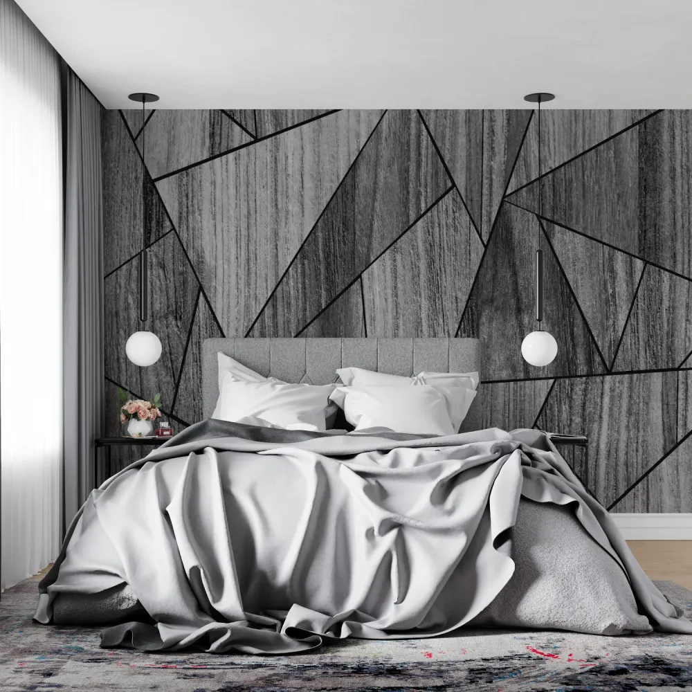 Papier Peint Mural Géométrique | Motif Bois Gris Moderne
