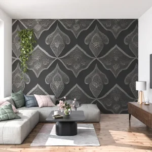 Papier Peint Mural Géométrique | Motif Diamant Art Déco en Gris