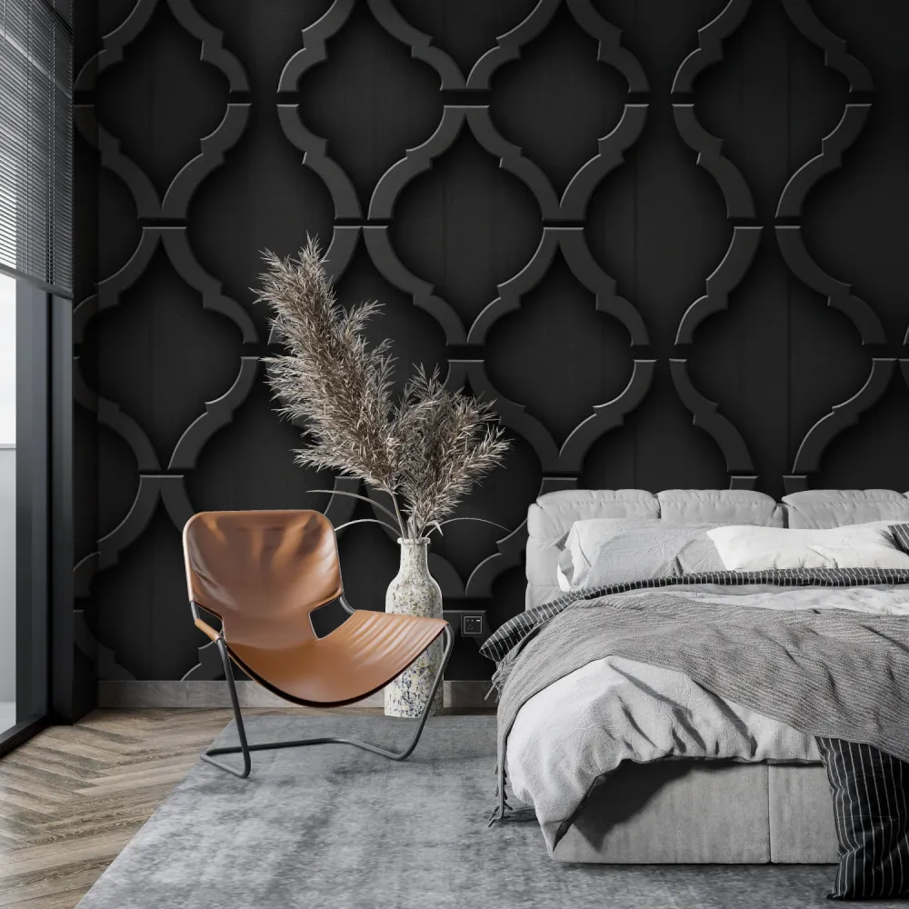 Papier Peint Mural Géométrique | Motif Treillis Noir 3D