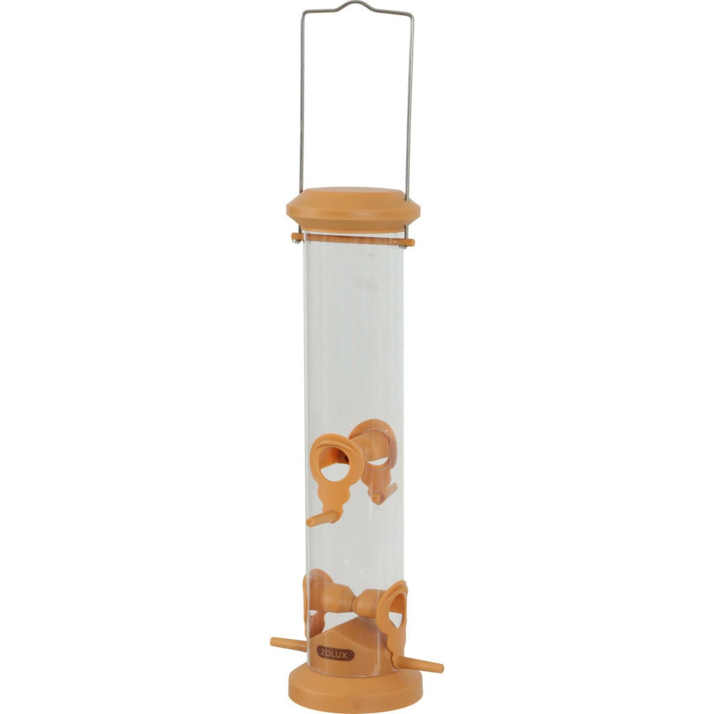 Mangeoire silo à graines, orange, hauteur 44 cm pour oiseaux