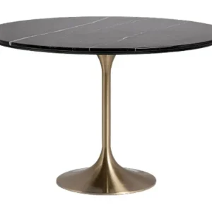 Table à manger ronde céramique et pied acier doré style art déco Korne-Couleur Noir-Diamètre 90 cm