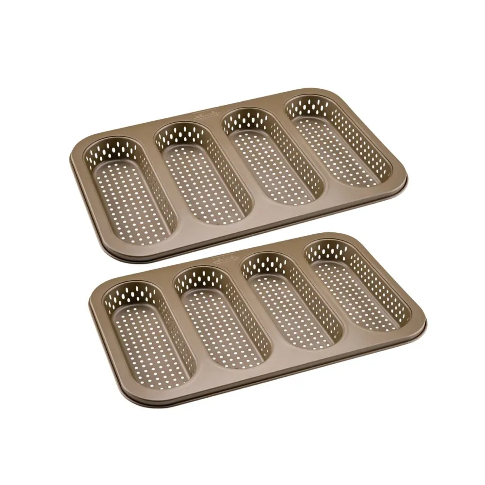 Ensemble de 2 Moules à pain perforé 4 mini baguettes 33 x 22 cm Zenker Mojave Dorure