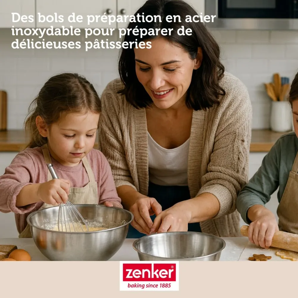 Ensemble comprenant 1 moule à cake rectangulaire Zenker, 2 bols à mixer en inox Fackelmann