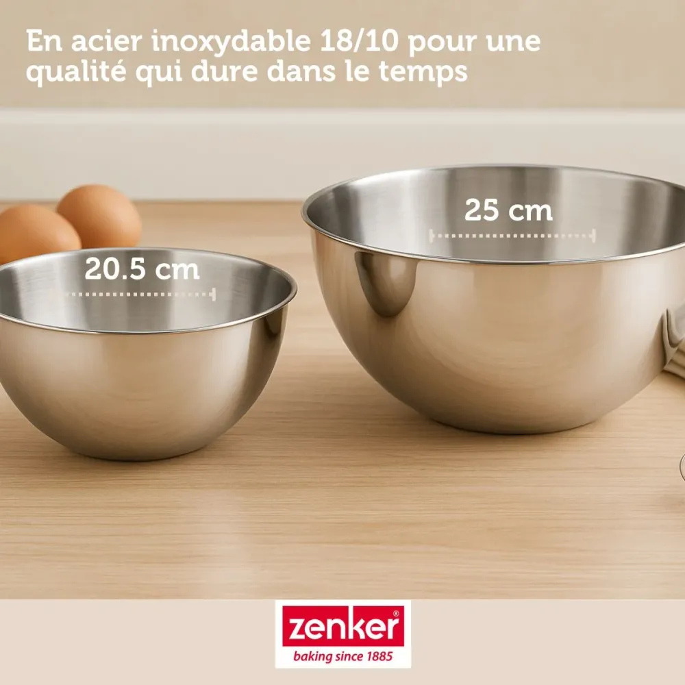 Ensemble comprenant 1 moule à cake rectangulaire Zenker, 2 bols à mixer en inox Fackelmann