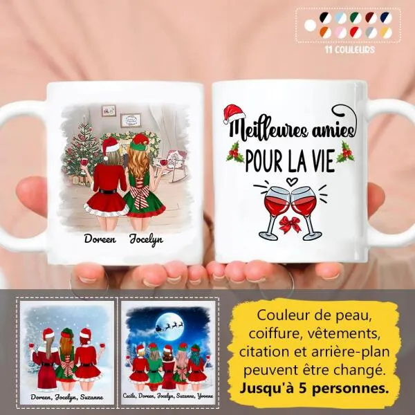 Jusqu'à 5 personnes, Tasse de Noël meilleurs amis, mug personnalisé meilleure amie