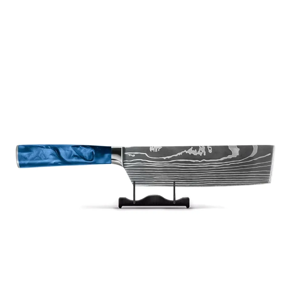 Japonais Damas Print Epoxy Sapphire - Couteau Nakiri Shinrai Knives