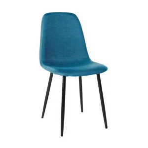 chaise salle à manger - Tissu & Métal - Bleu - Napier avec Bordure Brodée