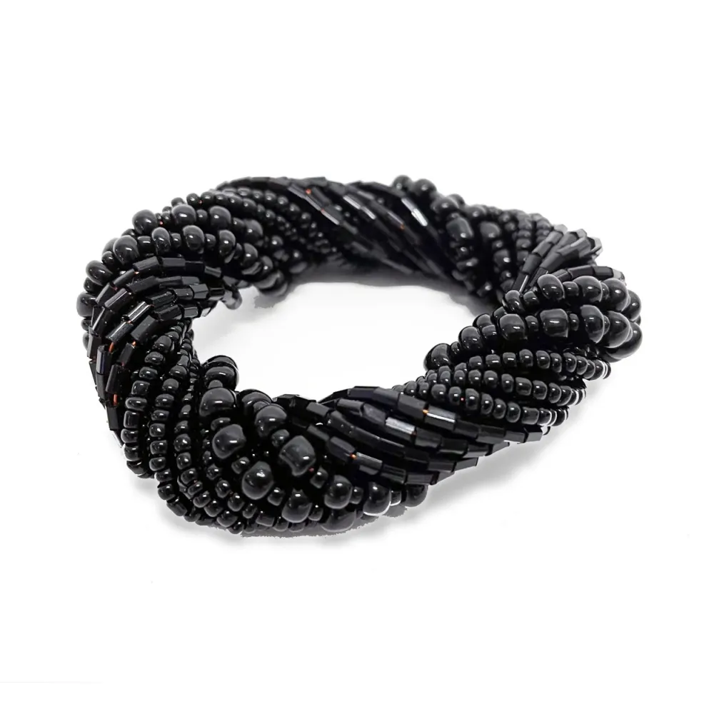 Chemins de Table Beaded Napkin Ring - Noir jais - Set 4