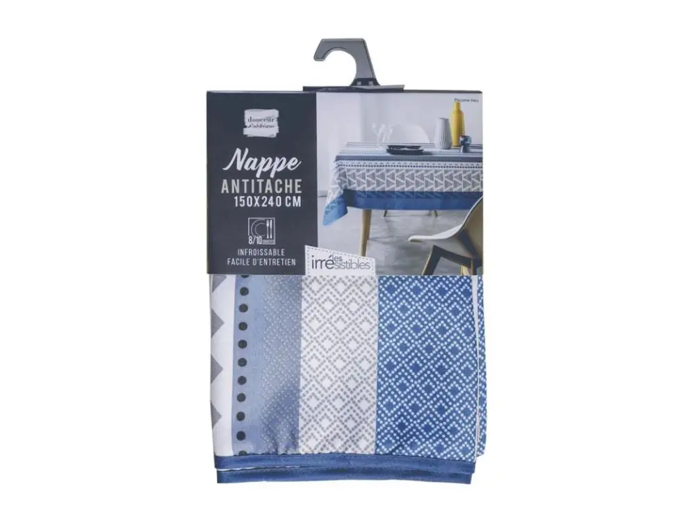 Chemins de Table Nappe Antitache "Pacome" 150x240cm Bleu