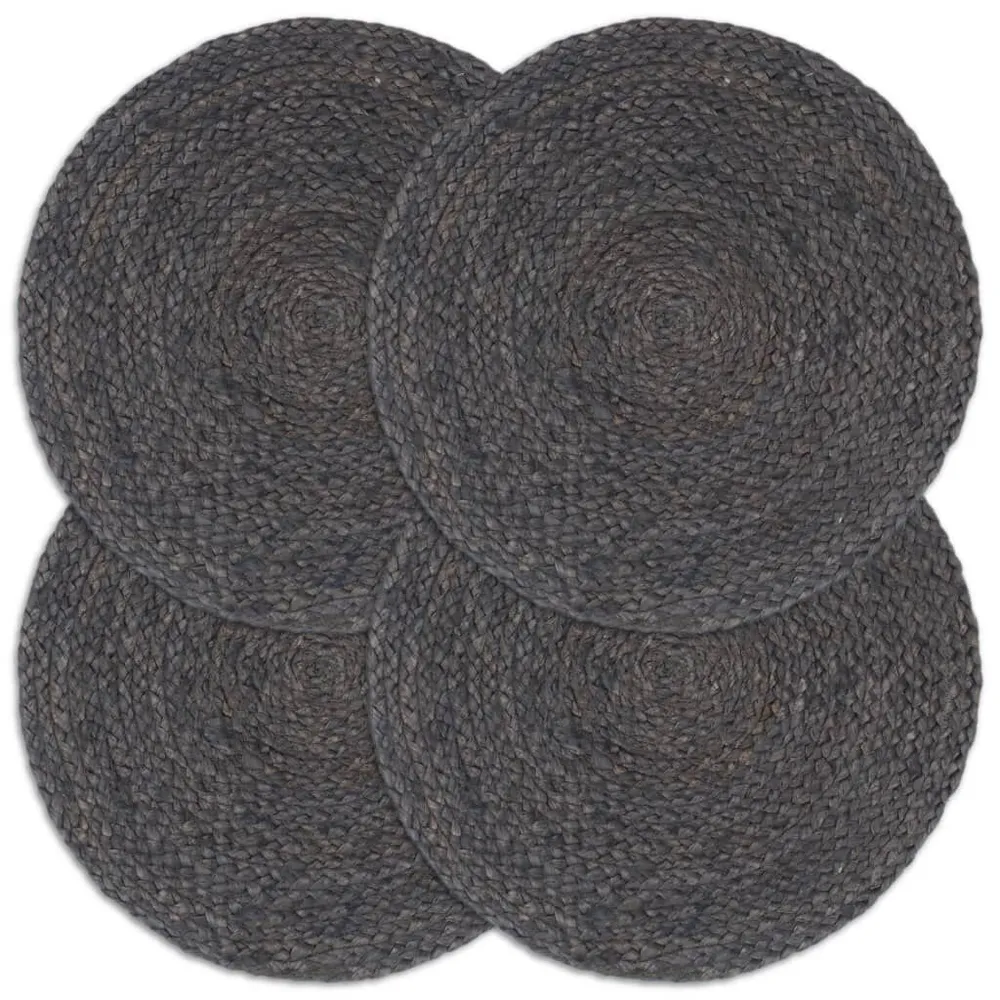Chemins de Table Napperons 4 pcs Gris noir Plain 38 cm Rond Jute