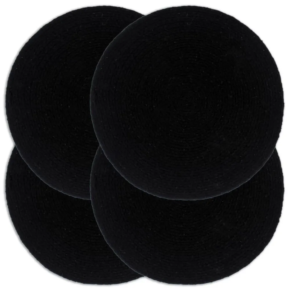 Chemins de Table Napperons 4 pcs Noir Plain 38 cm Rond Coton