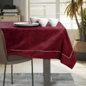 Haut de Gamme Nappe de Table Gaia bordeaux pressé végétal 140x300 AmeliaHome